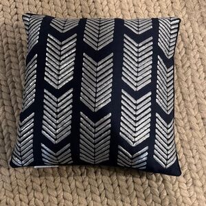 Navy and Silver Chevron Throw Pillow